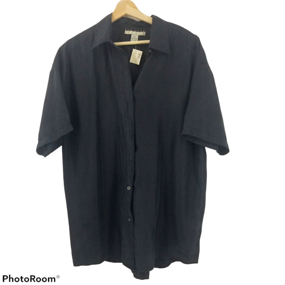 Charcoal black silk button down shirt